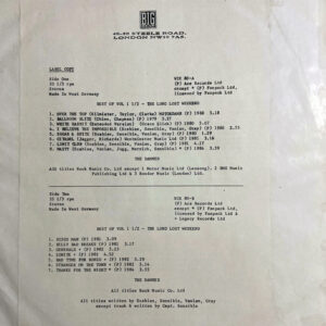 U.K. 1988 Test Pressing Label